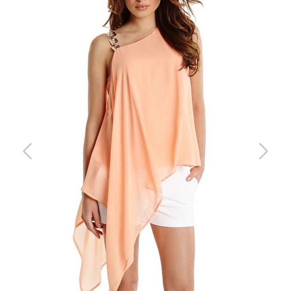 Marciano Tops - Marciano Coral Chiffon Gold Strap Asymmetrical Top
